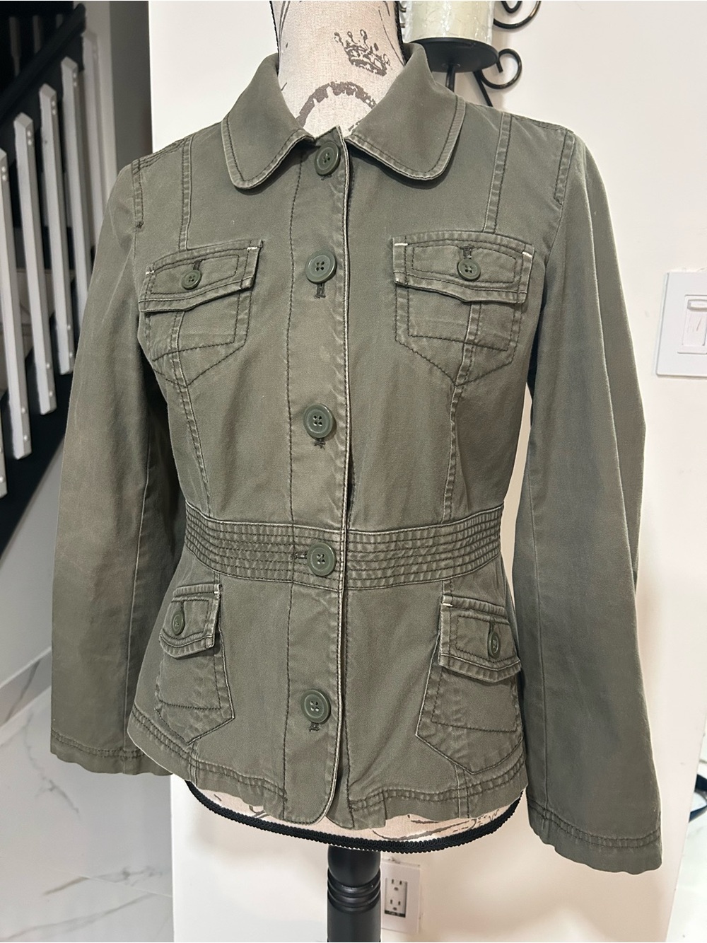 LOFT Olive Utility Button-Up Jacket Cotton and Spandex Size 6P